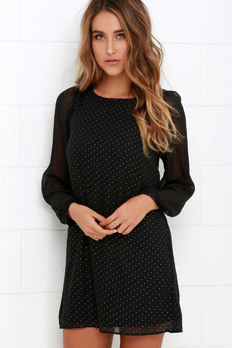 Long Sleeve Dress - Dotted Dress - Gold and Black Dress - Shift Dress - $63.00 - Lulus Long Sleeve Dress - Dotted Dress - Gold and Black Dress - Shift Dress - $63.00 - Lulus