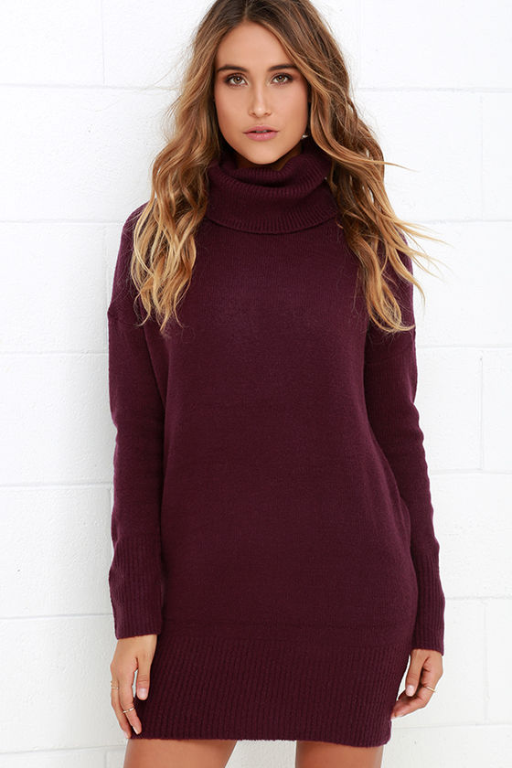 Plum Purple Dress - Sweater Dress 