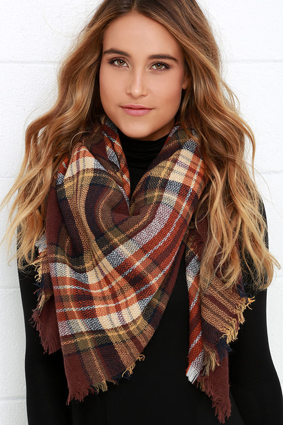 Pretty Plaid Scarf Brown Scarf Woven Scarf 18.00 Lulus
