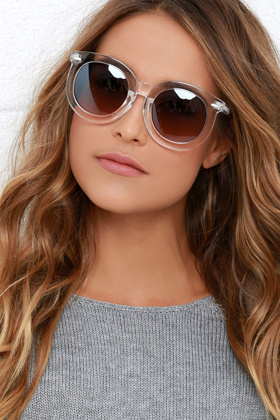 Clear Sunglasses - Grey Sunglasses - Round Sunglasses - $16.00 - Lulus