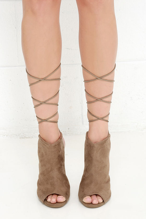 Got You Covered Taupe Suede Lace-Up Heels