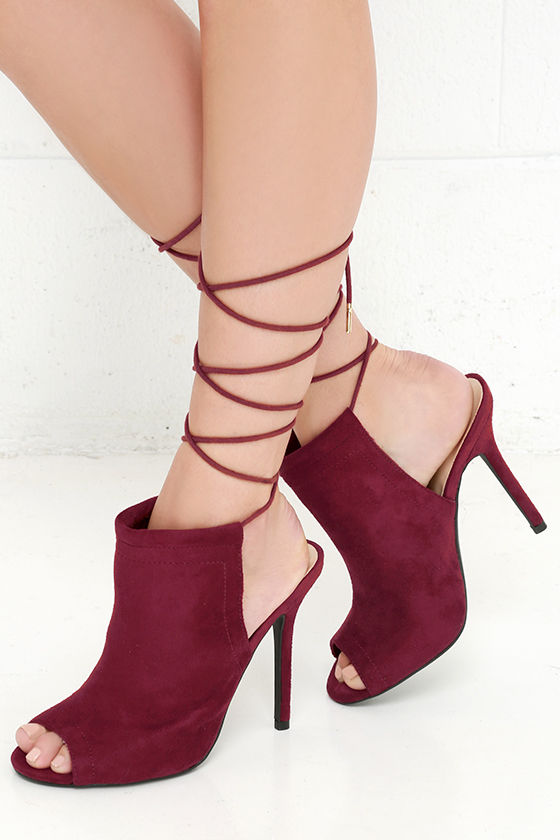 Cute Wine Red Heels - Suede Heels - Lace-Up Heels - $27.00 - Lulus