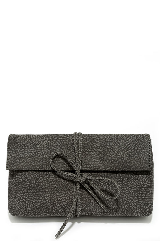 Cool Dark Grey Clutch Vegan Leather Clutch Wrap Clutch Tie Clutch