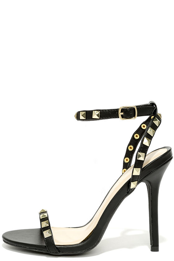 black studded ankle strap heels