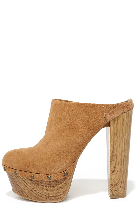 Cute Tan Clogs - Suede Clogs - Platform 