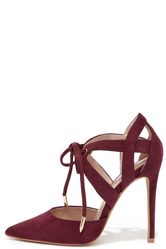 Sexy Wine Red Heels - Vegan Suede Heels - Lace-Up Heels - $38.00 - Lulus