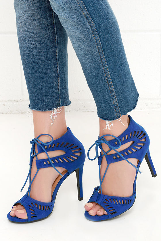 Laser Focus Cobalt Blue Suede Lace-Up Heels