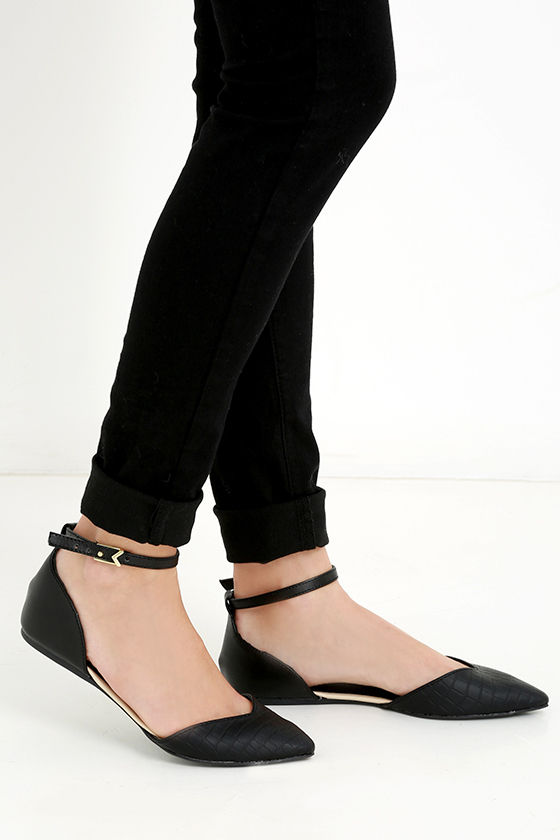 womens black flats with ankle straps