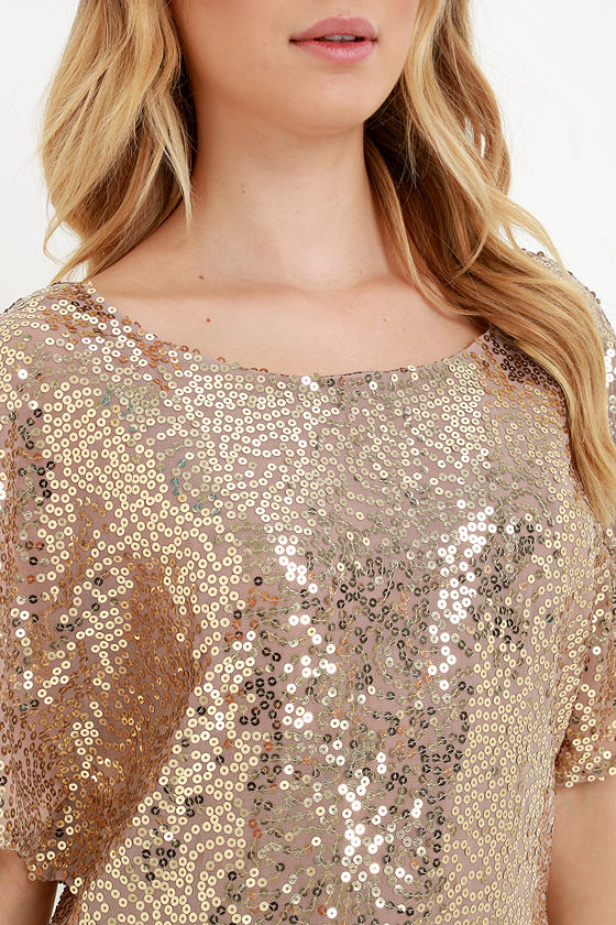 Bronze Dress Sequin Dress Short Sleeve Dress Shift Dress 68.00