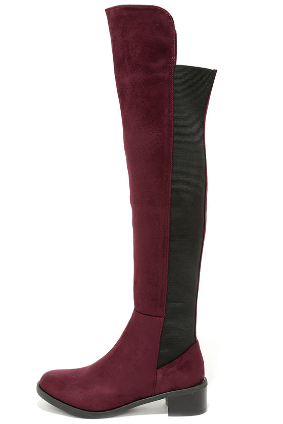 Cute Wine Red Boots Over the Knee Boots Vegan Leather Boots 49.