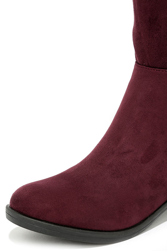 wine suede over the knee boots
