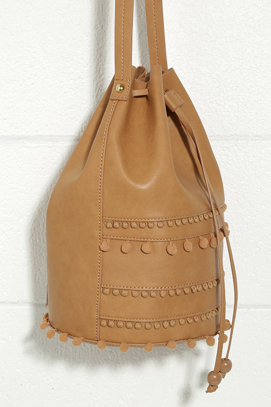 Cute Tan Bucket Bag Vegan Leather Bag Drawstring Bag 41.00