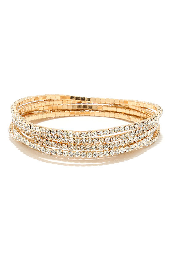 Beautiful Gold Rhinestone Bracelets Stretch Bracelet Set 14.00 Lulus