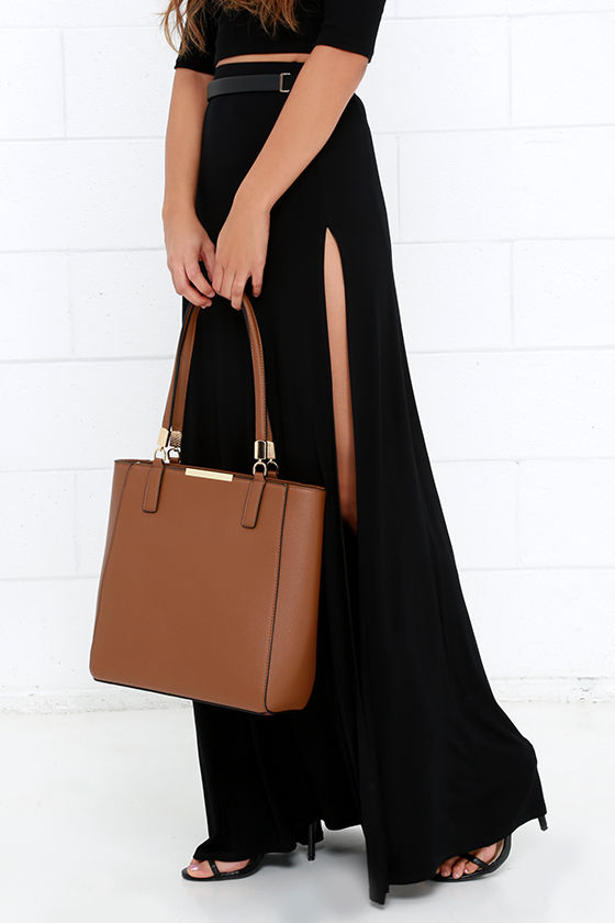 Chic Brown Punk Tote Bag With Adjustable Strap Crescent