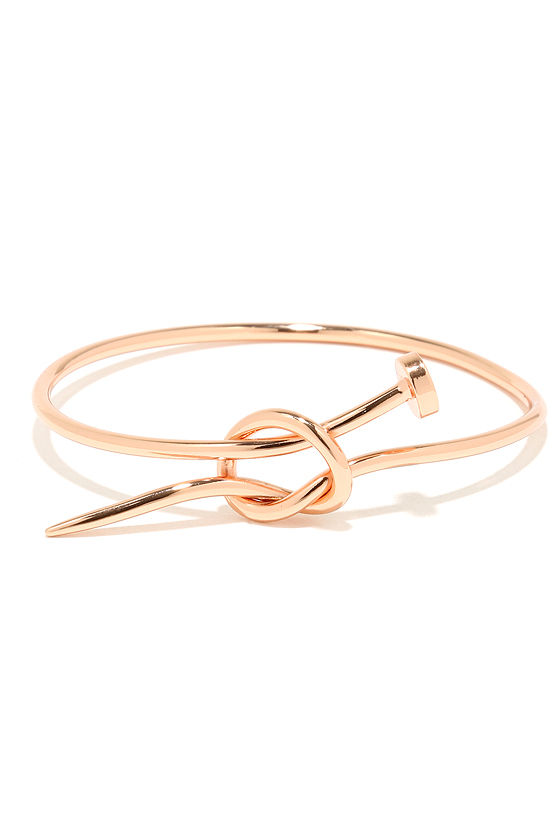 Shiny Rose Gold Bracelet Nail Bracelet Rose Gold Knot Bracelet