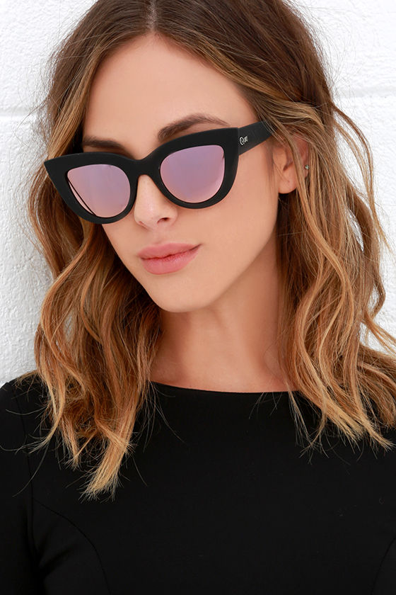 Quay Kitti Black and Pink Mirrored Cat Eye Sunglasses 1