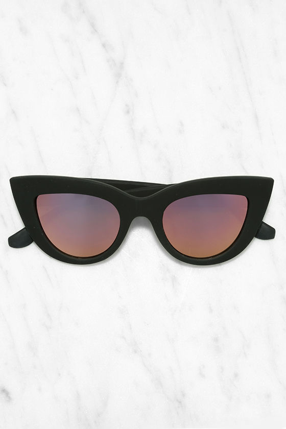 Quay Kitti Black Black and Pink Mirrored Cat Eye Sunglasses Lulus