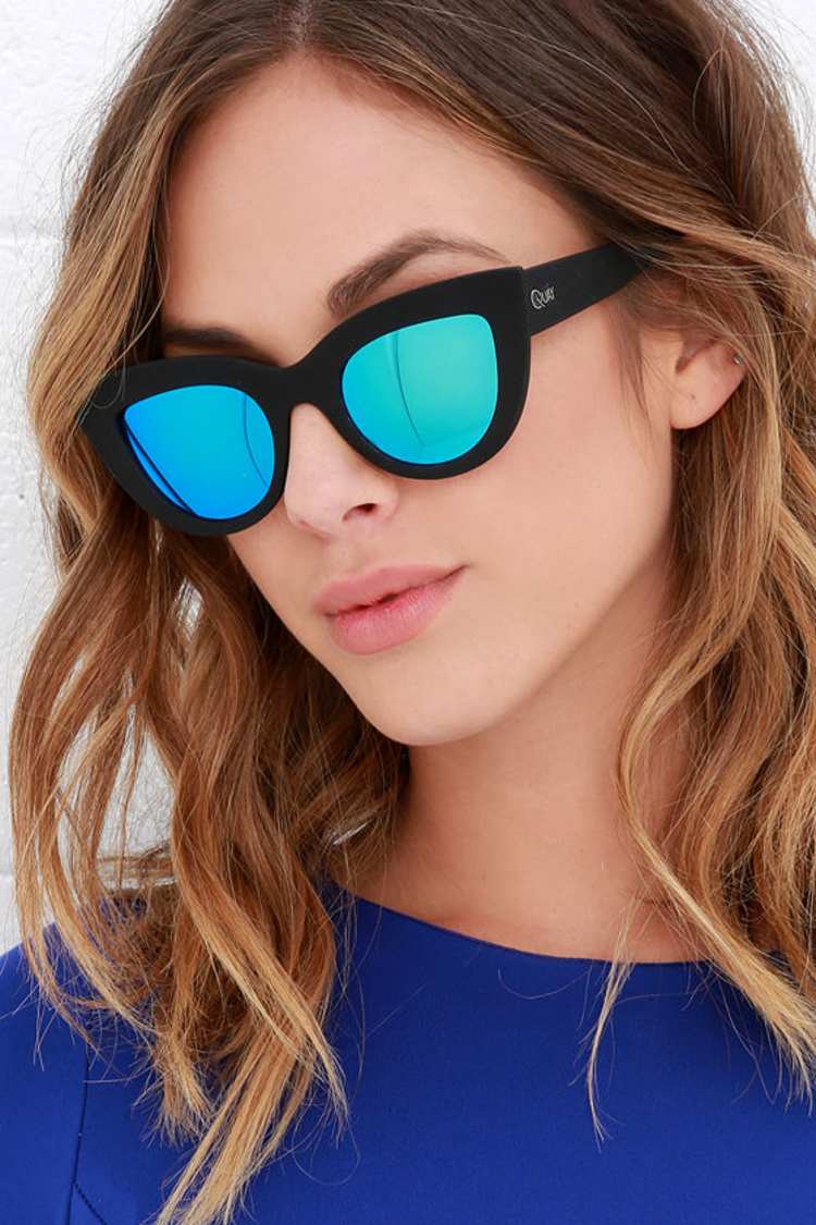 Quay Kitti Black - Black and Blue Mirrored Cat Eye Glasses  display picture 3