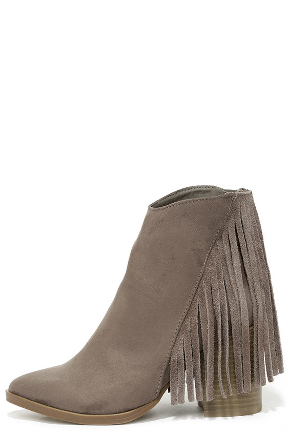 Madden Girl Shaare - Taupe Booties - Fringe Boots - $79.00 - Lulus