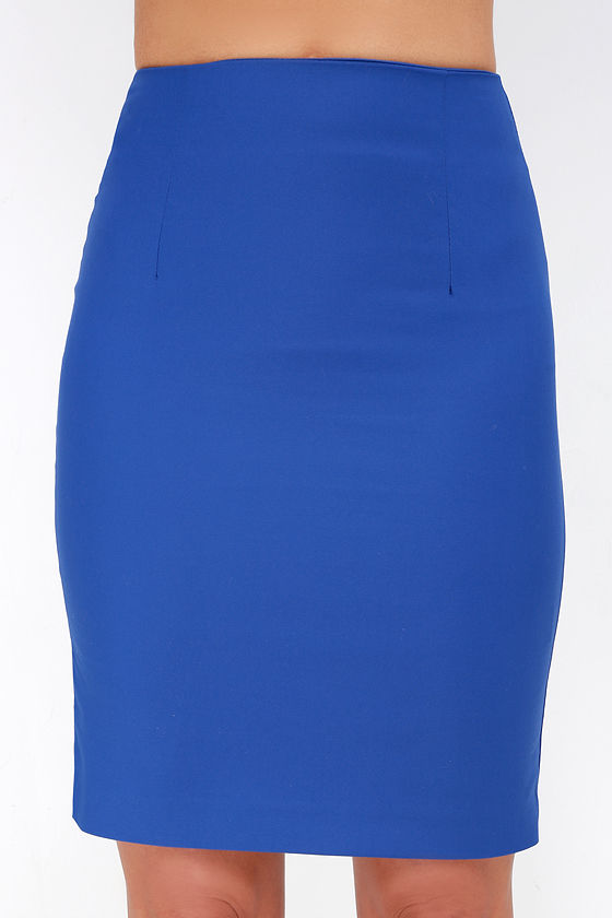 Chic Royal Blue Skirt HighWaisted Skirt Midi Skirt Pencil Skirt 38.00