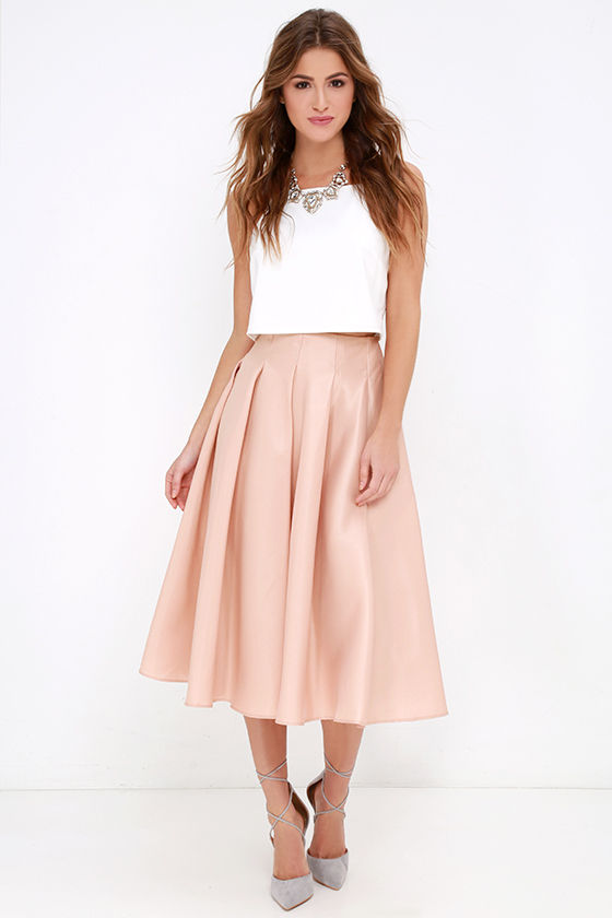 Blush Skirt Midi Skirt HighWaisted Skirt 62.00 Lulus