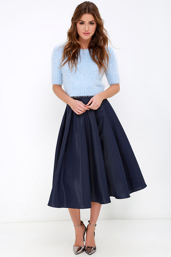 Navy Blue Skirt - Midi Skirt - High-Waisted Skirt - $62.00 - Lulus