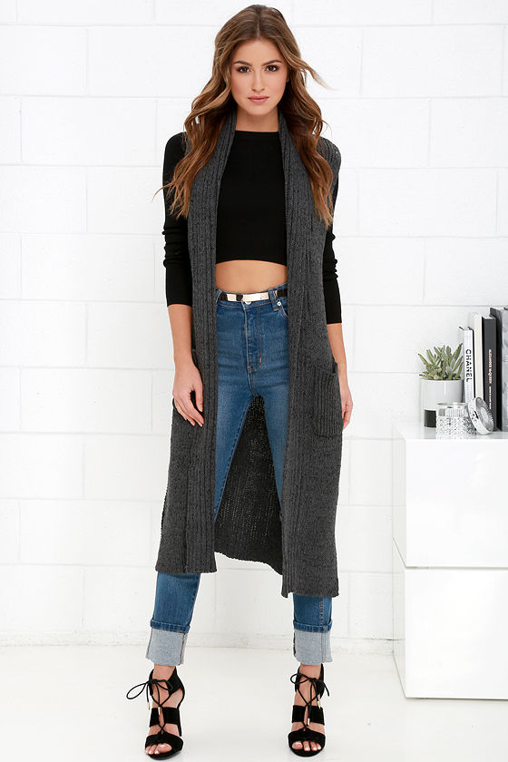 Cute Charcoal Grey Sweater - Sleeveless Sweater - Grey Vest - $49.00 - Lulus