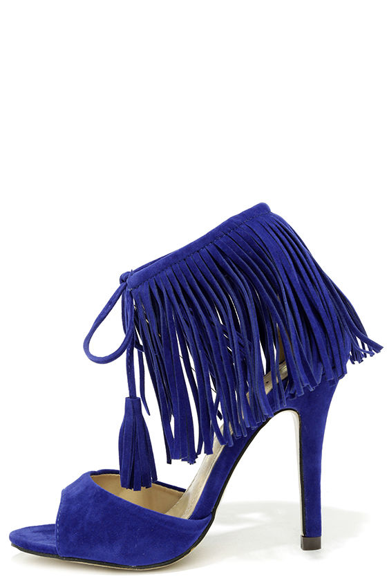 blue fringe heels
