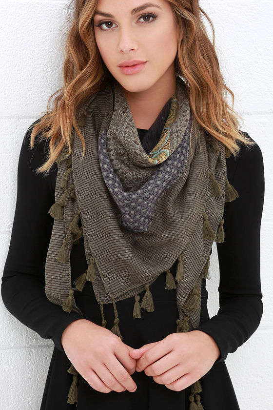 Boho Olive Green Scarf Print Scarf Fringe Scarf 18.00 Lulus