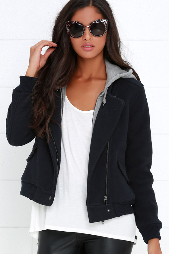 Obey Germain Midnight Blue Hooded Bomber Jacket