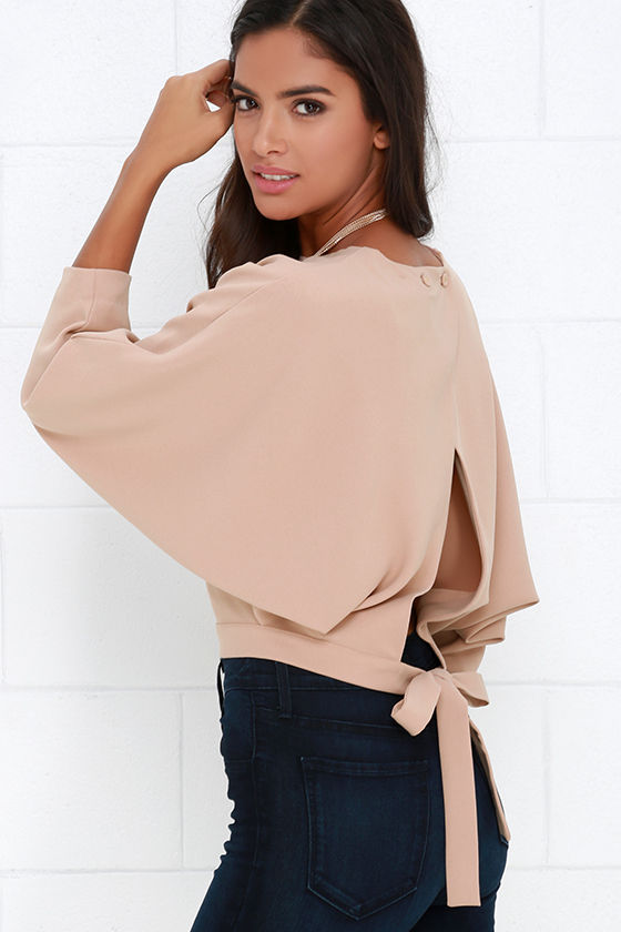 beige off the shoulder crop top