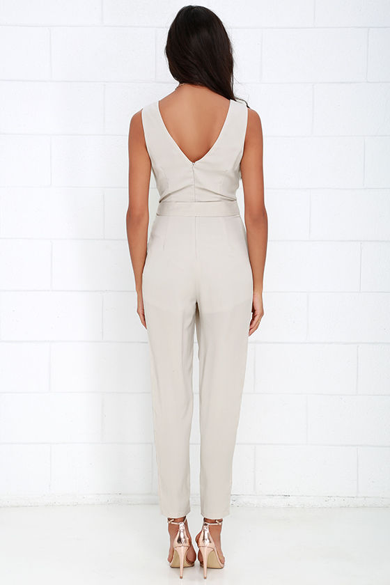 Light Beige Jumpsuit Sleeveless Jumpsuit HighWaisted Jumpsuit 59.00