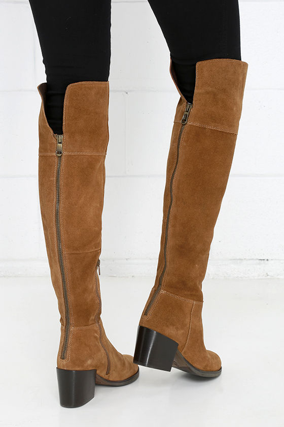 chestnut suede over the knee boots