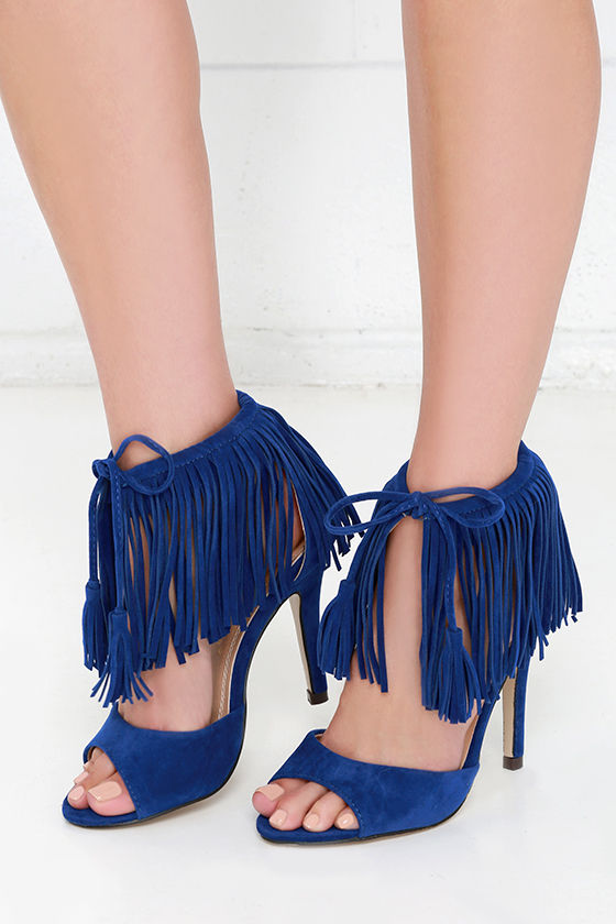 Chic Blue Heels - Fringe Heels - Suede Heels - Tassel Heels - $32.00