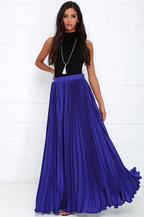 Pretty Royal Blue Skirt - Maxi Skirt - Accordion Pleated Skirt - $139.