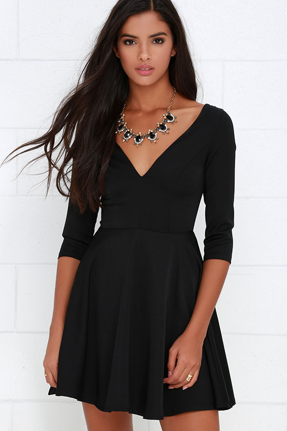 Ladies Black Skater Dress Knee Length Womens Black Skater Dress Mini Loose Skater  Dress