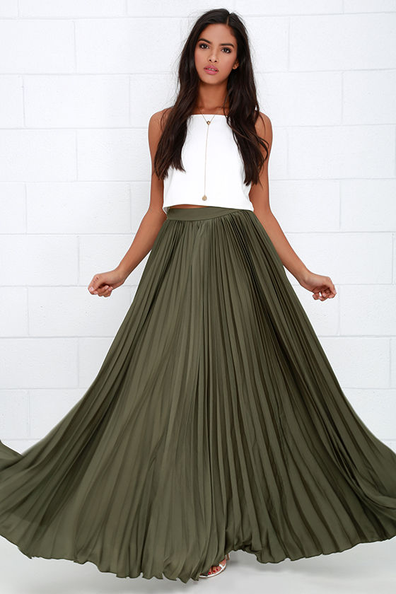 Back in a Minute Olive Green Maxi Skirt