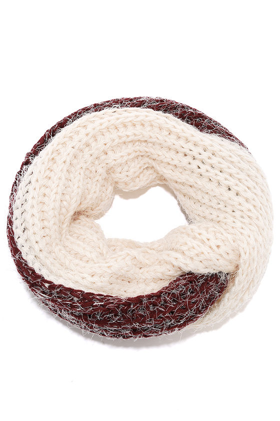 Take Two-Tone Ivory and Burgundy Infinity Scarf