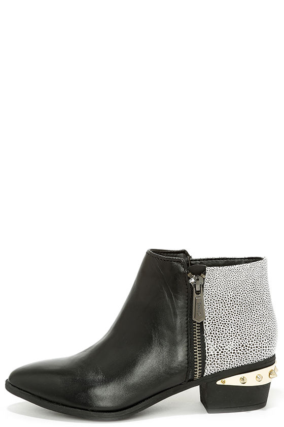 Cute Black and White Boots - Leather Ankle Boots - Ankle Booties - $89. ...