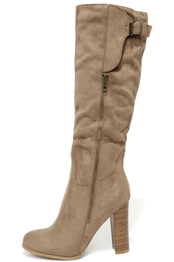 suede taupe knee high boots