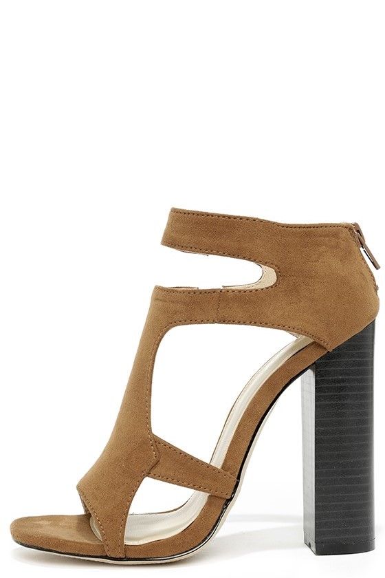Cute Brown Heels Suede Heels Cutout Heels Caged Heels 46.00