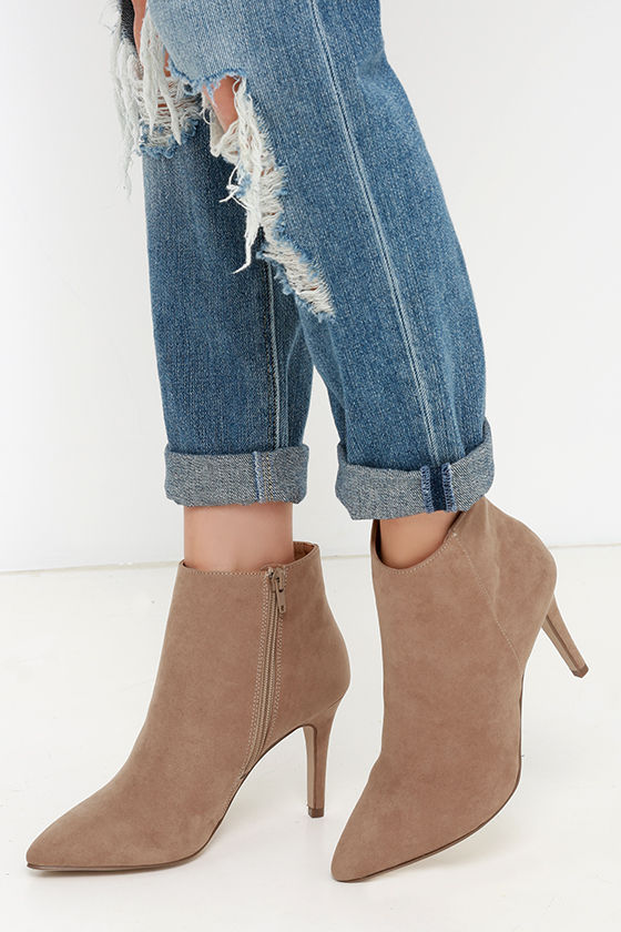 Cute Nude Ankle Booties - Suede Booites - Pointed Booties - $42.00