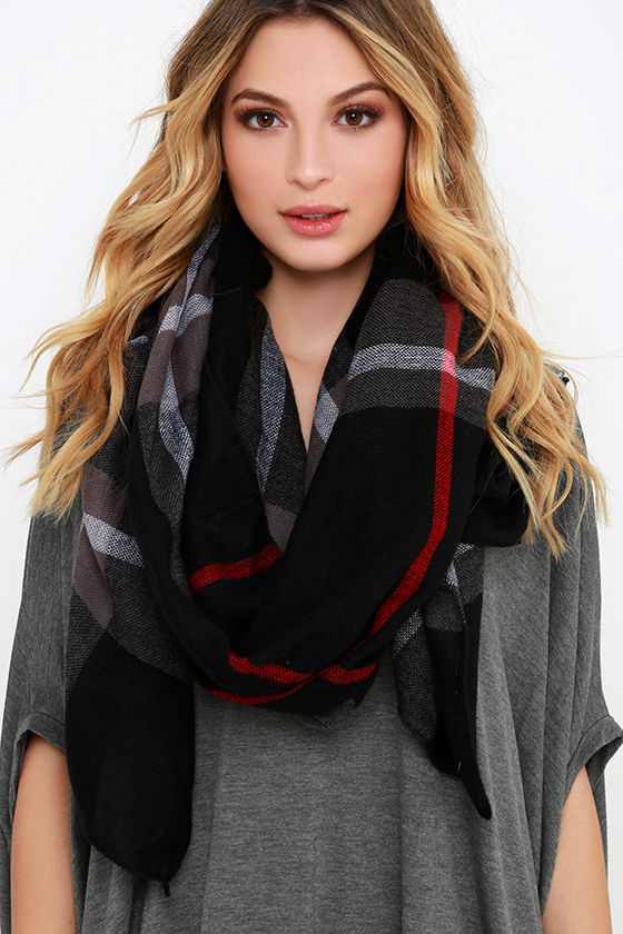 Cute Black Scarf Plaid Scarf Woven Scarf 18.00 Lulus