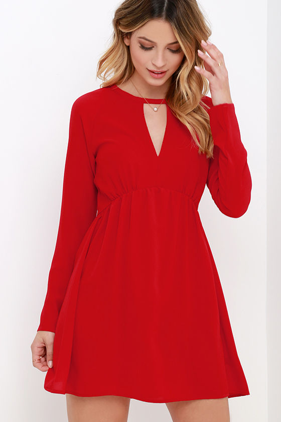 red short dress long sleeve