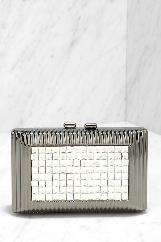Chic Gunmetal Clutch Rhinestone Clutch Box Clutch 41.00 Lulus