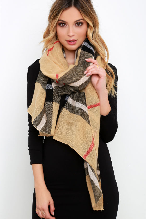 Cute Beige Scarf - Plaid Scarf - Woven Scarf - $18.00 - Lulus