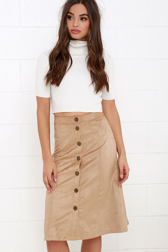 Light Brown Skirt - Vegan Suede Skirt - Midi Skirt - A-Line Skirt - $44.00
