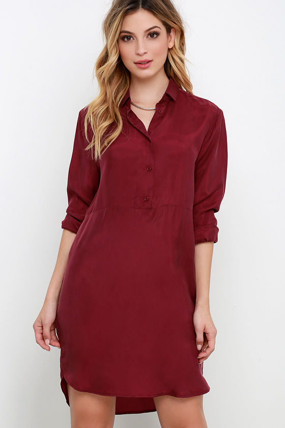 BB Dakota Helen - Wine Red Dress - Long Sleeve Dress - Shirt Dress ...