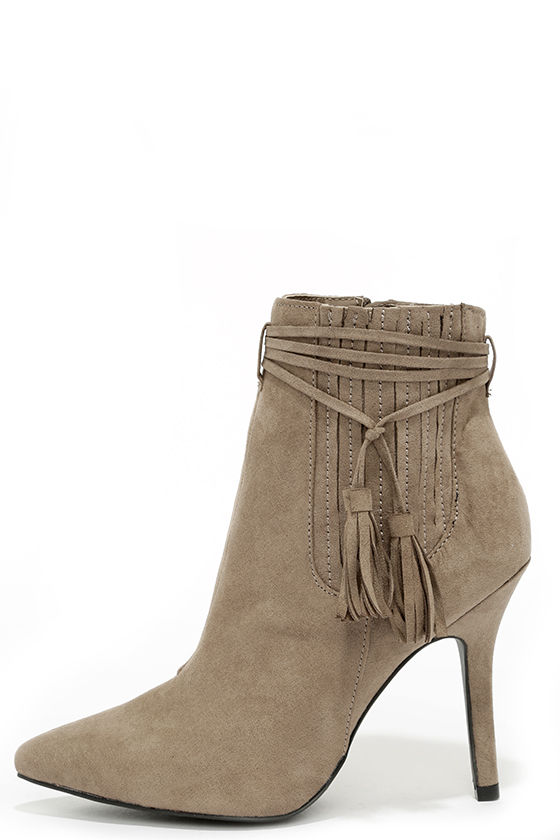womens ankle booties taupe