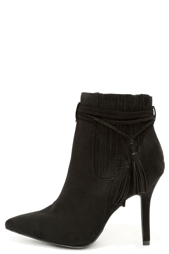 black suede pointed booties
